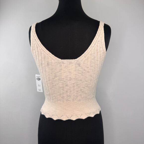 Abercrombie & Fitch Ivory Tank Top Cotton Ribbed Knit Scalloped Hem Medium M NEW - Picture 3 of 5